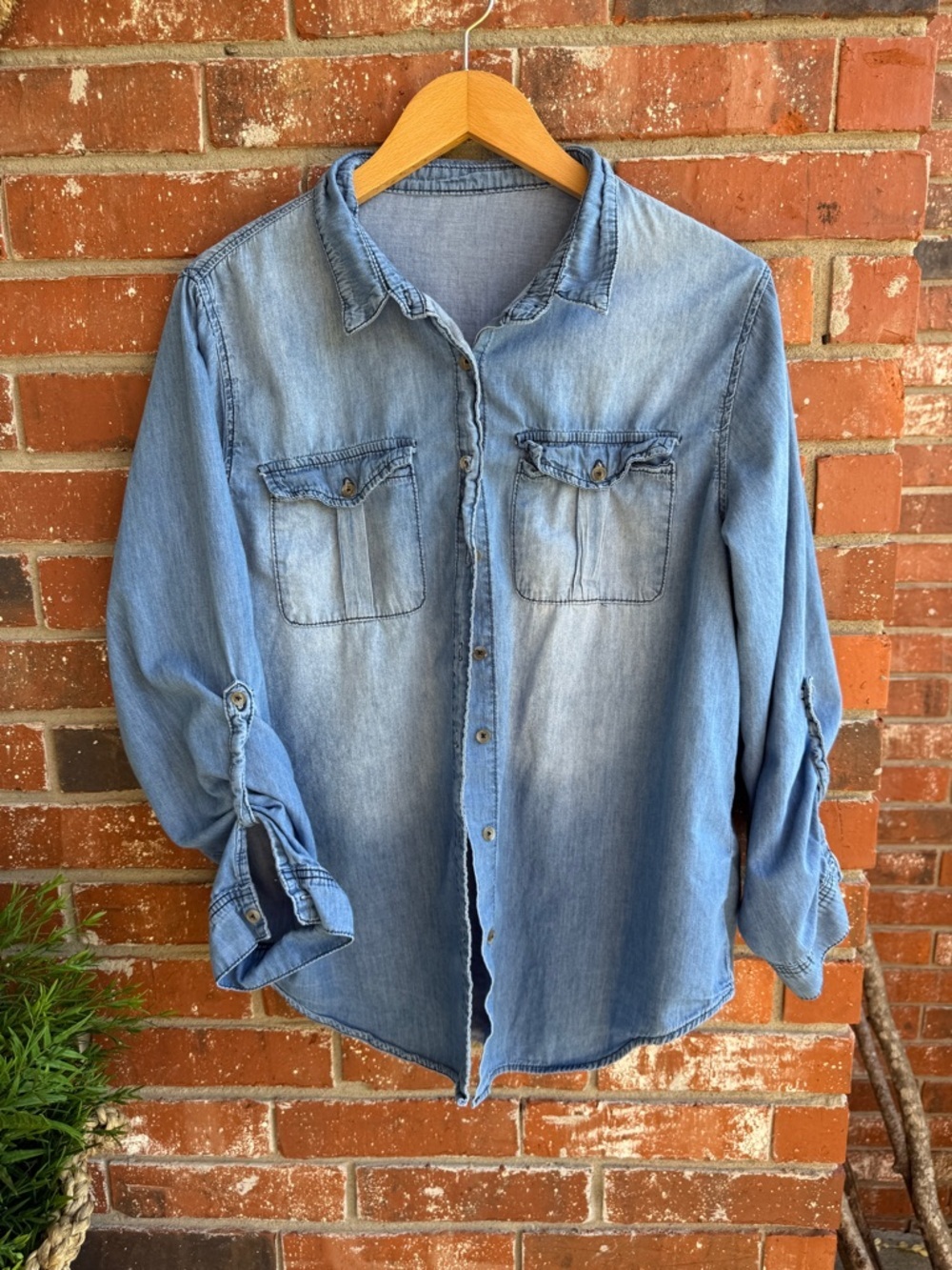 Light Wash Denim Button-Up Shirt